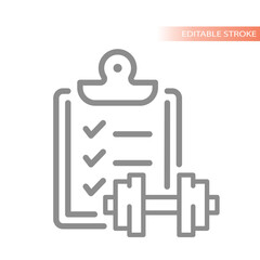 Obraz premium Training schedule line vector icon. Weight loss plan or diary with checklist.