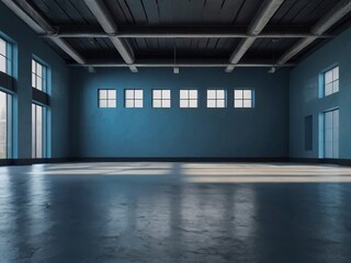 empty industrial loft with large windows, polished concrete floor, and a high ceiling, highlighting its spacious and modern design
