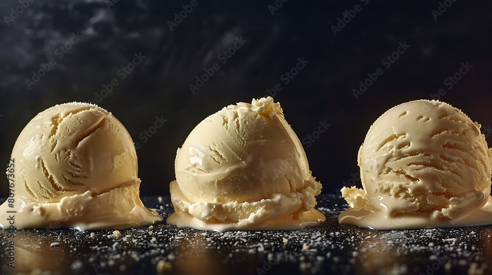 Aufkleber lotus biscuit vanilla three scoops gelato ice cream in different angles and textures : generative ai