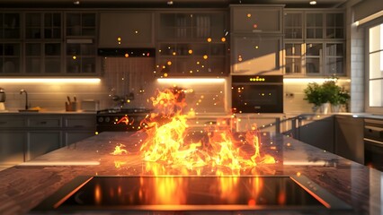 k Animated Video of Virtual Kitchen Fire Accident Scene. Concept Animation, Virtual Kitchen, Fire Accident, Safety Tips, Visual Effects