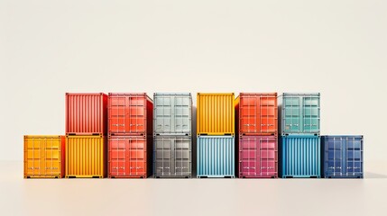 Fototapeta premium Colorful stacked shipping containers on white background