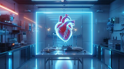 The Heart of Medical Tech: 3D Hologram of A Heart Visualization for Healthcare Technology - obrazy, fototapety, plakaty