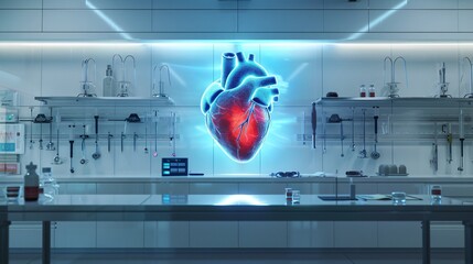 The Science of Heart Health: 3D Hologram of A Heart Visualization for Healthcare Technology - obrazy, fototapety, plakaty