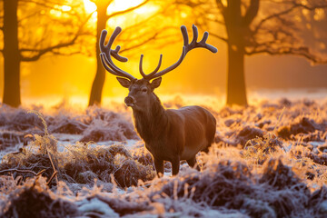 Portrait of majestic deer stag in the forest