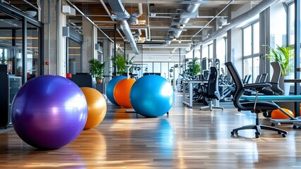 A workplace that prioritizes physical activity and health for employees. Concept Hiking trails, Wellness programs, Stand-up desks, Cycling commutes