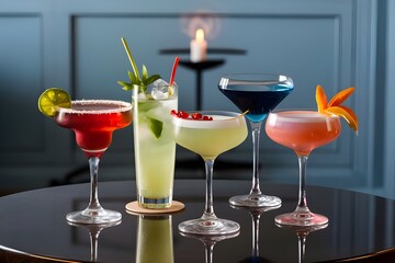 photo selection of various cocktails on the table generative ai