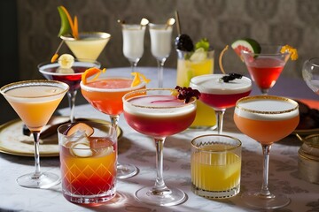 photo selection of various cocktails on the table generative ai
