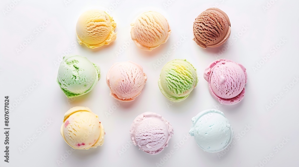Poster ice cream scoops collection on white background : generative ai