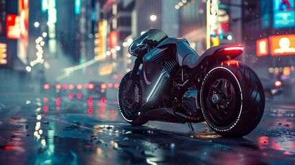futuristic police motorcycle patrolling the streets of a megacity