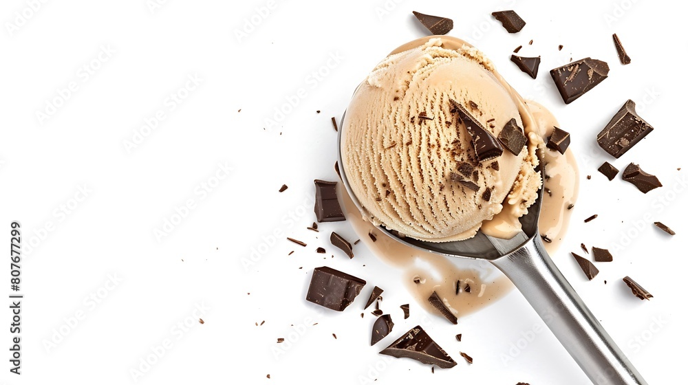 Poster coffee liqueur ice cream scoop with chocolate pieces isolated on white background top view : generat