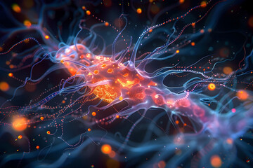 Captivating Biological Organism with Electric Energy Flowing Through its Form,Technical Schematic-Style Rendering of the Nervous System with