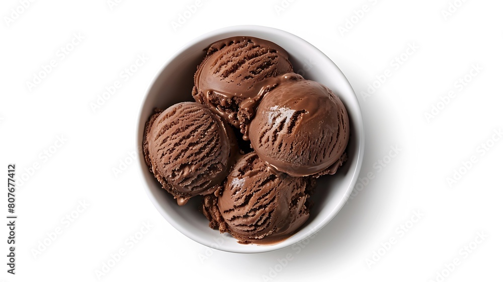 Poster bowl of chocolate ice cream isolated on white background from top view : generative ai