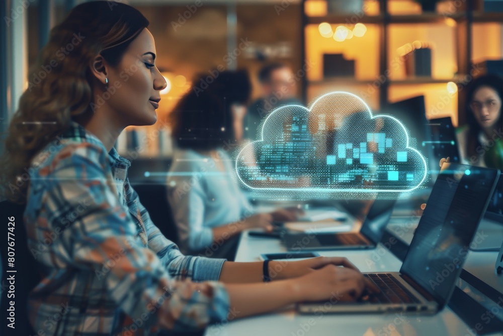Aufkleber innovative coworking technology in a collaborative digital office is driven by cloud hosting and a t