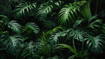 Many tropical leaves, tropical bush plant foliage environment nature background