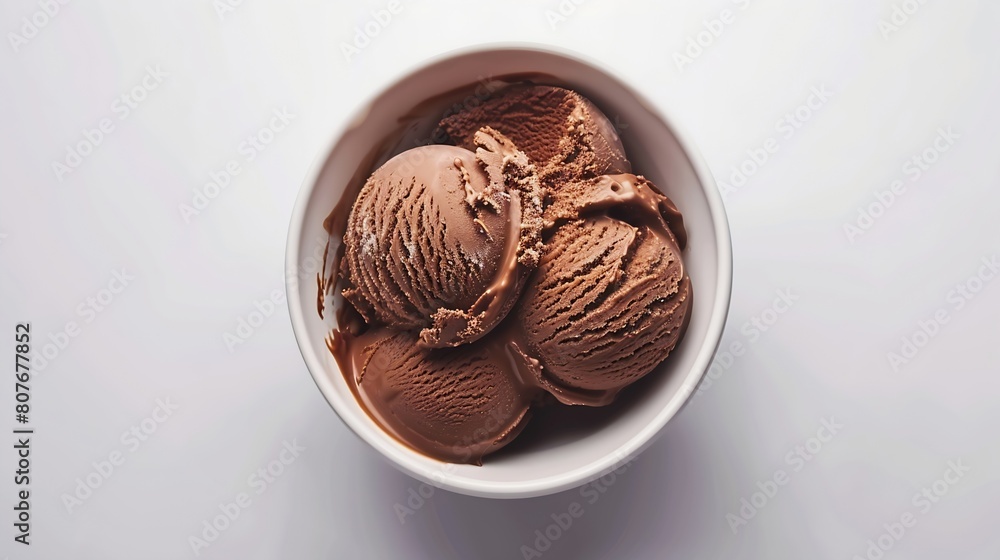 Poster bowl of chocolate ice cream isolated on white background from top view : generative ai