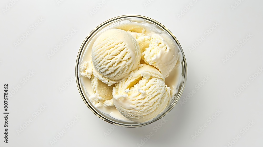 Aufkleber bowl of vanilla ice cream isolated on white background from top view : generative ai