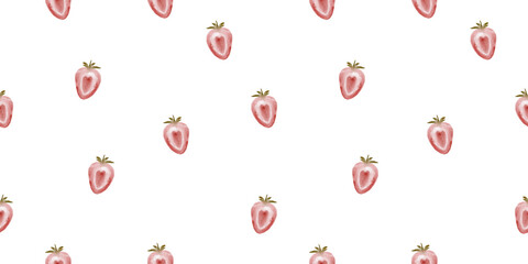 Watercolor strawberries seamless pattern. Sample cute strawberries background. Watercolor pattern with food.