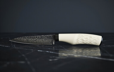 A white knife with a black blade