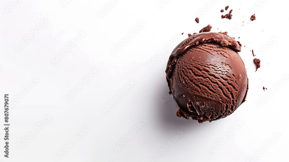 Poster ice cream scoop isolated on white background top view image tasty chocolate desserts concept closeup