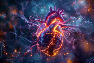Captivating Visualization of Intricate Biological Processes within the Glowing Heart and Nervous System
