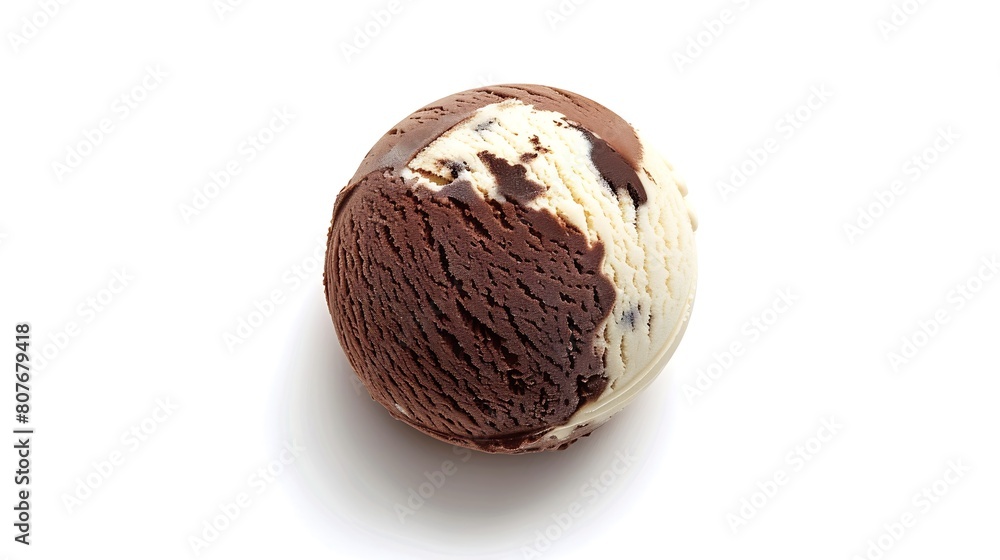 Poster chocolate and vanilla ice cream ball isolated on white background top view : generative ai