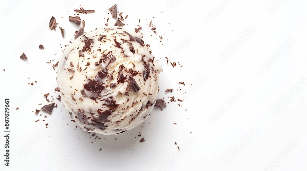 Aufkleber vanilla and chocolate ice cream ball isolated on white background top view : generative ai