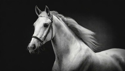 Fototapeta premium White Horse with dark black background color key black