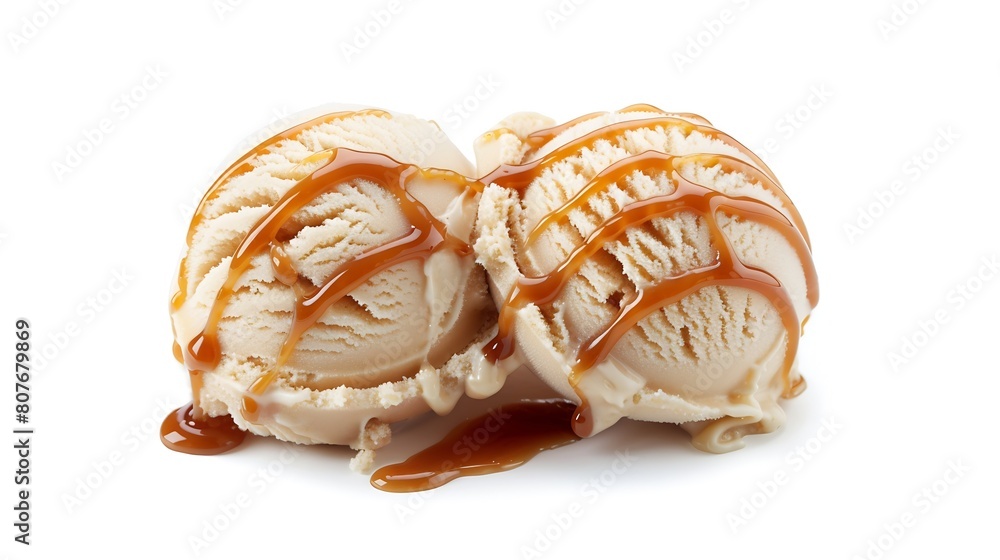 Aufkleber vanilla ice cream with caramel sauce isolated on white background top view : generative ai