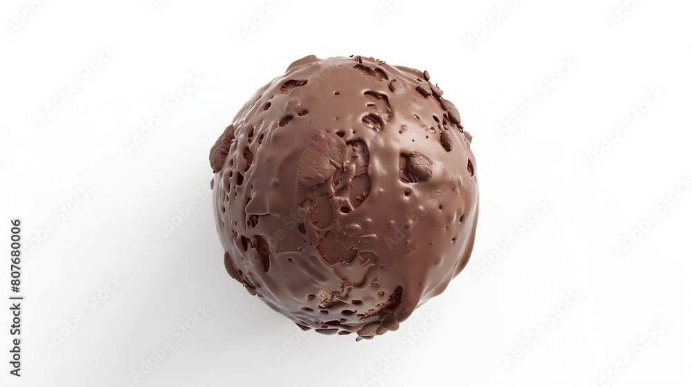 Poster chocolate ice cream ball isolated on white background top view : generative ai