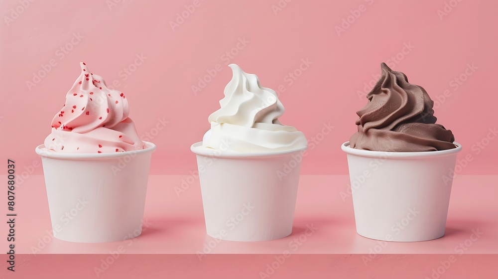 Aufkleber mockup strawberry frozen yogurt or soft ice cream vanilla and chocolate frozen yogurt or soft ice cr