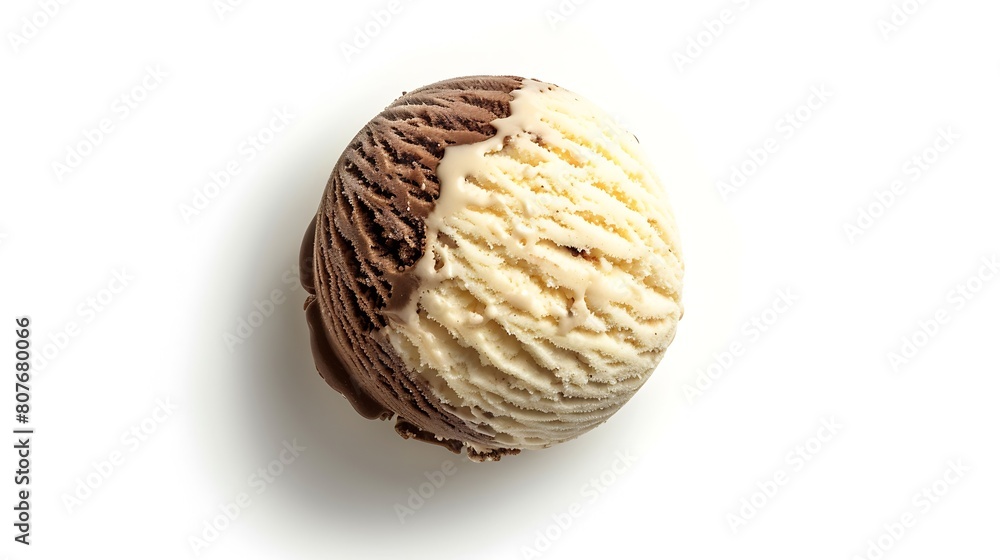 Aufkleber vanilla and chocolate ice cream ball isolated on white background top view : generative ai