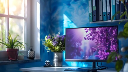 Virtual background for Zoom webinar with scenic home office theme. Concept Home Office Vibes, Zoom Webinar, Scenic Background, Virtual Setup