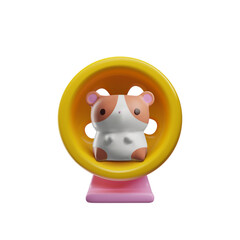 Cute 3D hamster with wheel - vector illustration of pet store accessories.