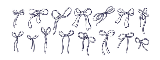 Bow set Hand drawn ribbons Silk bows, sketch knots