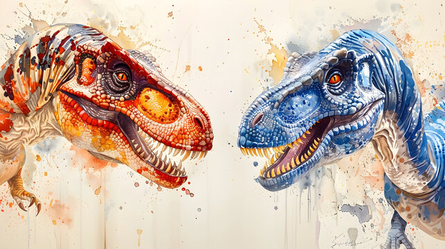 Coexistence of Prehistoric Creatures and Urban Ecosystems Showcased in Vibrant Watercolor