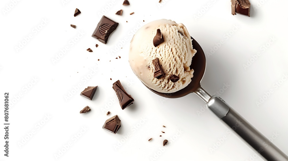 Aufkleber coffee liqueur ice cream scoop with chocolate pieces isolated on white background top view : generat