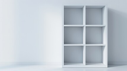 A classic bookshelf with space for books, located in a clean room.