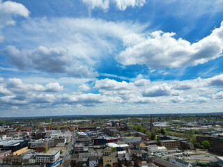Fototapeta premium High Angle View of Wolverhampton City of metropolitan borough in the West Midlands, England, United Kingdom. May 4th, 2024