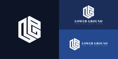 Abstract initial hexagon letter LG or GL logo in white color isolated on multiple background colors. The logo is suitable for property and construction company icon logo design inspiration templates.