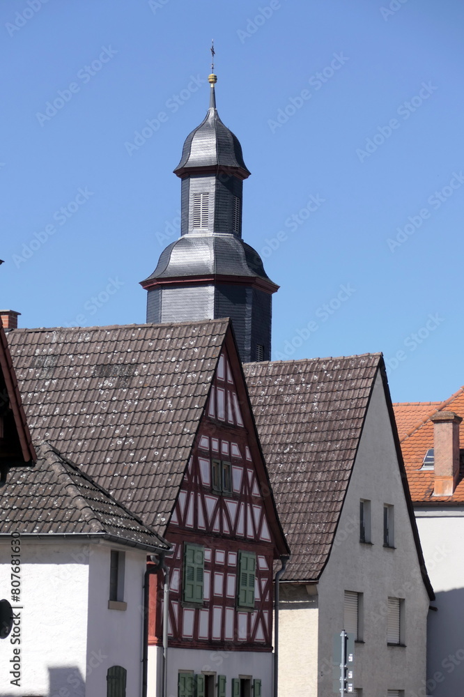 Canvas Prints Haeuser und evangelische Kirche in Rodgau-Dudenhofen