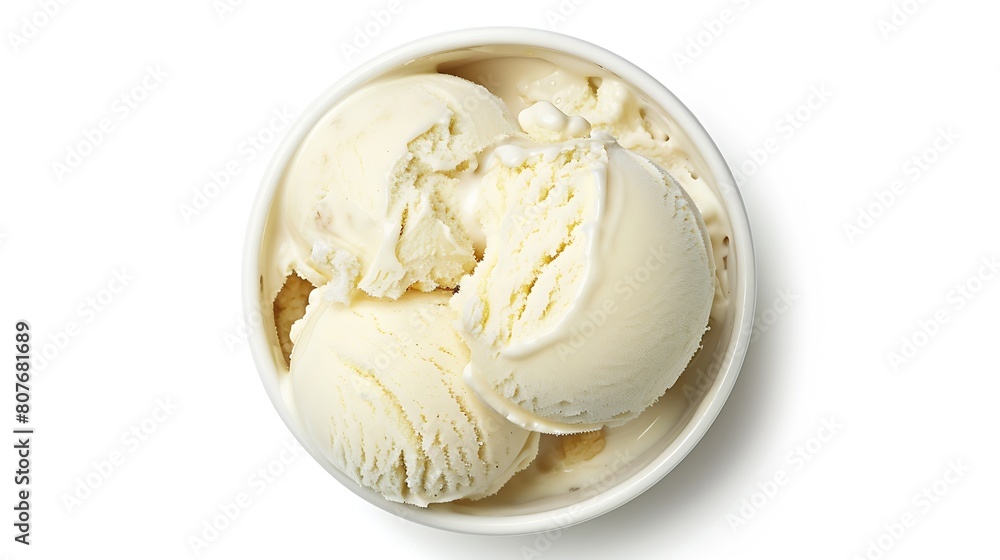 Poster bowl of vanilla ice cream isolated on white background from top view : generative ai