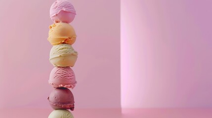 Tower of Assorted Ice Cream Scoops Cover for ice cream shop : Generative AI