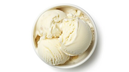 Bowl of vanilla ice cream isolated on white background From top view : Generative AI