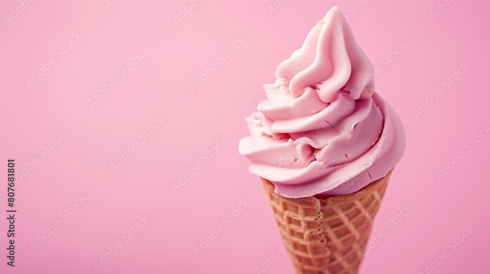 Poster ice cream cone on a pink background : generative ai