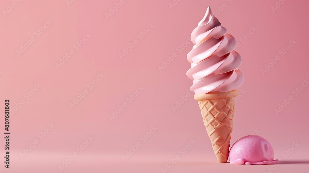 Poster ice cream cone on a pink background : generative ai