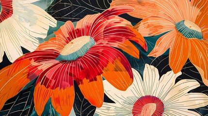 colorful chamomile plants pattern illustration poster background