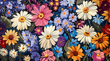 colorful chamomile plants pattern illustration poster background