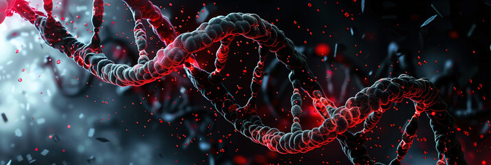 A dark red and black DNA genome poster with copy space 