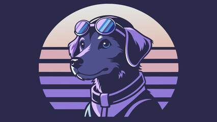 A highly stylized and vibrant digital illustration features a dog, likely a terrier breed, wearing an aviator's helmet and goggles, depicted with bold outlines and a playful, artistic flair on 