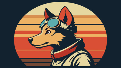 A highly stylized and vibrant digital illustration features a dog, likely a terrier breed, wearing an aviator's helmet and goggles, depicted with bold outlines and a playful, artistic flair on 